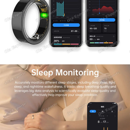 Smart Ring Vibration Alerts for Incoming Calls, Messages Heart Rate Monitor IP68 Waterproof Multi-sport Mode Smartring Man Women