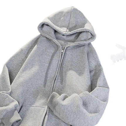 Deep Grey Fleece Lined Hoodie Women's Loose Fit Long Sleeve Zipper Cardigan Style Comfortable Casual Style Autumn Winter Wear