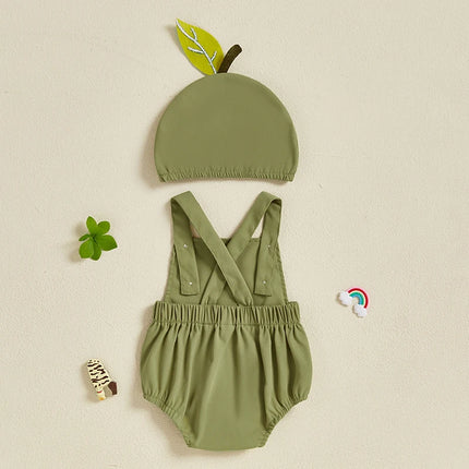 Pudcoco Infant Newborn Baby Summer Outfit, Sleeveless Fruit Overalls Romper with Hat 2-piece Outfit for Boys Girls 0-18M