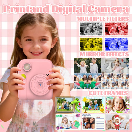 Kids Camera 1080P HD with Mini Thermal Printer Video Recorder Instant Print Photo Gift for Children