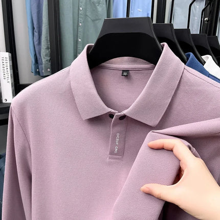 Spring and Autumn new style pure cotton long-sleeved business casual pure color high-quality men's Polo shirt
