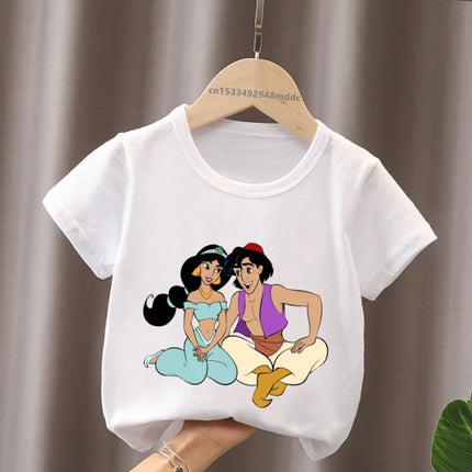 Hot Sale Aladdin Jasmine Princess Print Cartoon Kids T-Shirts Girls Clothes Baby Boys Short Sleeve T-shirt Summer Children Tops