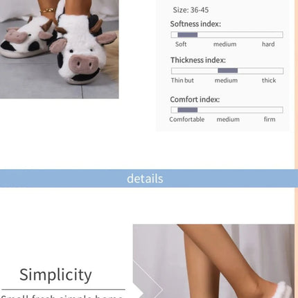 Pallene Cow milk Fuzzy Slippers Women Winter Cartoon Fur Slippers Soft Cozy Plush House Shoes Female Bedroom Cute Furry Slides