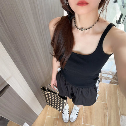 Women's Vest with Built-in Bra Pad Elastic Ribbed Square Collar Csole Tank Top ort Length  Color Versatile Summer F...