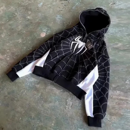 Red hoodie sweatshirt zipper warm Harajuku punk grunge Women Hip hop sweatshirt Hoodie Foam printing Y2k clothing Spider web