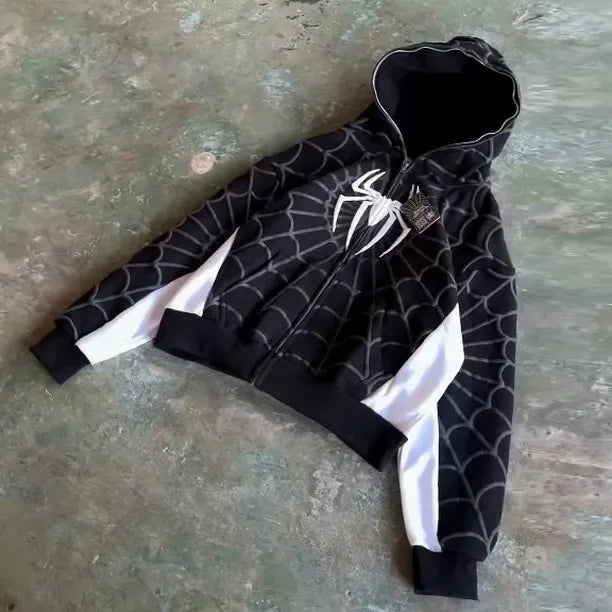 Red hoodie sweatshirt zipper warm Harajuku punk grunge Women Hip hop sweatshirt Hoodie Foam printing Y2k clothing Spider web