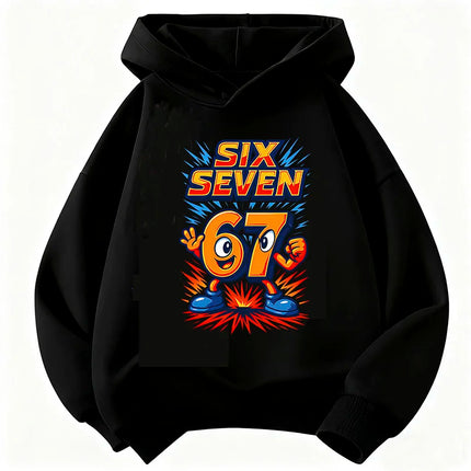 Funny Six Seven Italian Brainrot 67 Number Graphic Print Hoodie Boy/Girl Long Sleeved Kids Comfortable Sweatshirt