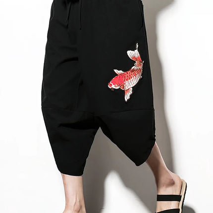 Chinese Embroidery Summer Cotton Linen Shorts Men Baggy Wide leg Casual Capris Pants Male Sport Running Shorts 2025