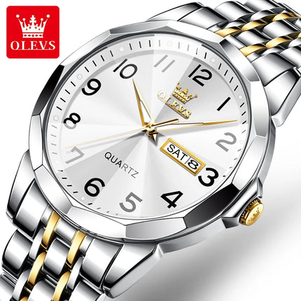 OLEVS Original Waterproof Men's Watches Digital Mirror Quartz Watch for Man Luminous Stainless Steel Wristwatch Male Date Week