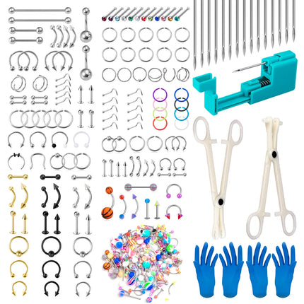 Body Jewelry Piercing Gun Pliers Needles Tool Kit Surgical Steel Nose Septum Lip Eyebrow Tongue Belly Nipple Piercing Earrings