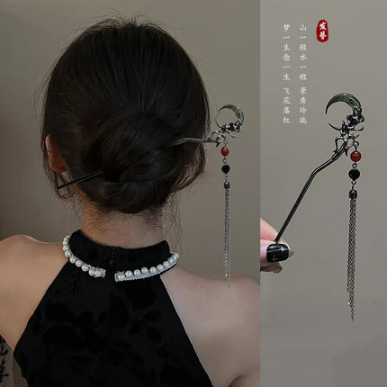 New Chinese Style Butterfly Flower Tassel Hair Stick for Women Vintage Metal Hanfu Chopstick Hair Sticks Hair Accessories
