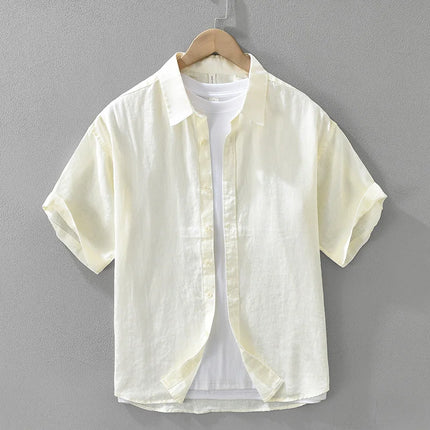 8173 100% Linen Good Quality Solid Color Simple Basic Shirt for Men Summer Fashion Black White Smart Casual Slim Fit Daily Tops
