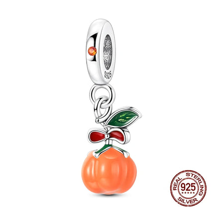 Autumn New 925 Sterling Silver Brown Maple Leaf Pumpkin Bee Charms Bead Fit 3mm 925 Original Bracelets DIY Jewelry Warm Gift