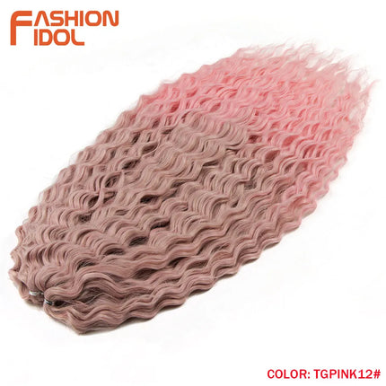 FASHION IDOL 22 Inch 300g 3PCS Ariel Curl Hair Water Wave Twist Crochet Hair Synthetic Ombre Brown Fiber Braiding Hair Extension