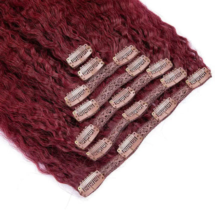 Kinky Straight Clip Ins Hair Extension Human Hair 12-24Inch Burgundy Color Lace Clip In Hair 7pcs/set Remy Human Hair Extensions
