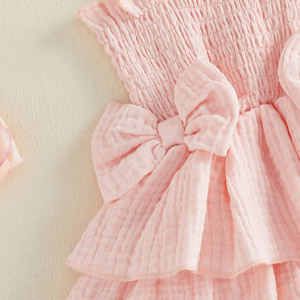 0-18M Newborn Baby Girl Summer Romper Dress Tie-up Sleeveless RBodysuit with Bowknot Hairband 2pcs Sets Casual Clothes