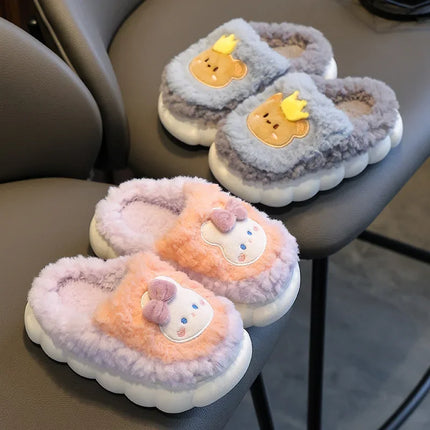 2025 Winter Children's cute  Cotton Home Slippers Frozen Girl's Snow Non Slip Warm Baby Slippers Pink Blue Size 24-41