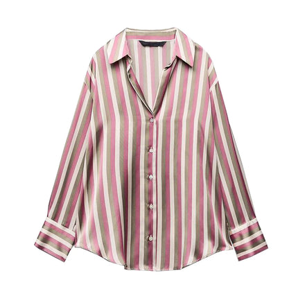 Classic Silk Satin Feel Shirt New Spring Collection Long Sleeve Polyester Fabric Women's Premium Fashion Regular Length