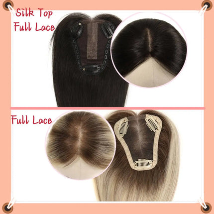 100% Remy Human Hair Natural Hair Topper HairPieces for Women Silk Base 3Clip in Toppers Hair Swiss Lace Hair Topper Breathable