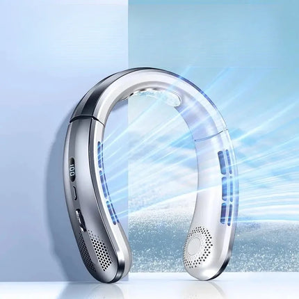 2026 New Air Cooler USB Hanging Neck Fan Portable Leafless Mini Charging Mute LED Digital Display Electric Fan