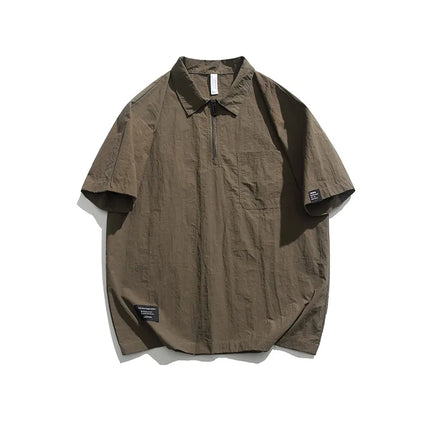 Retro Outdoor Men's Short-Sleeved T-Shirt with Half-Zip: Sun-Protective, Loose-Fitting, Quick-Drying and Breathable