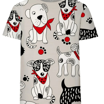 White Doodle Dog Women's Tee - Cute Puppy & Bandana Graphic, Playful Cartoon Print Design for Casual Daily Wear