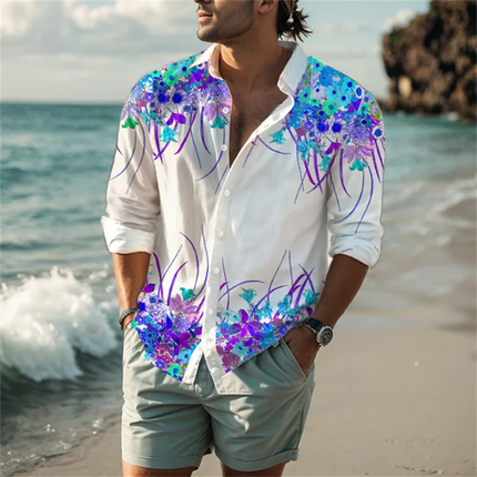 3D printed poker print, high-quality and comfortable men's boutique fashion long-sleeved shirt, trendy printed men's shirt