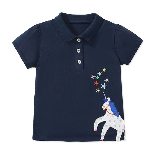 Little maven 2026 Children's Clothing T shirts Summer Embroidery Cartoon Unicorn Polo Shirts Baby Girls Kids Clothes Cotton