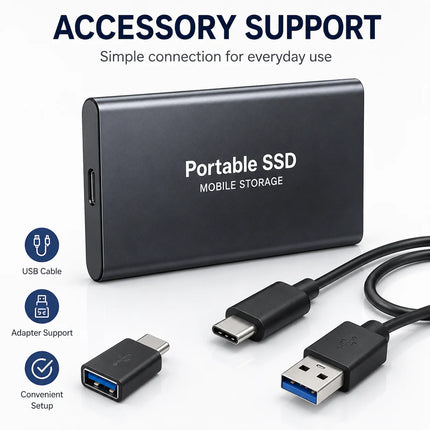 Portable Solid State Drive 2TB External SSD USB-C Hard Drive Compatible with PC Mac Windows