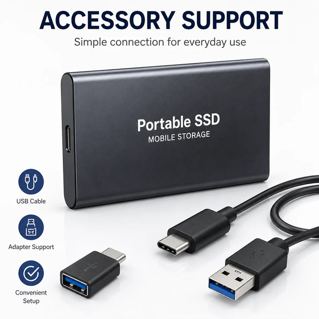 Portable Solid State Drive 2TB External SSD USB-C Hard Drive Compatible with PC Mac Windows