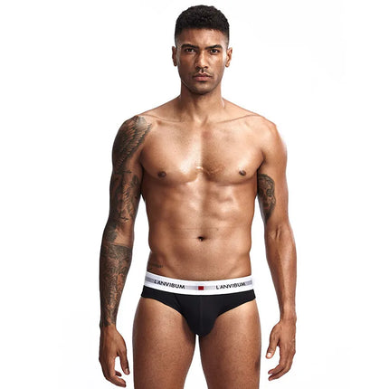 3pcs Men's Pure Cotton Low Waist Elastic Sexy Loose Breathable Youth Pant Headband Underwear Summer Cotton Briefs