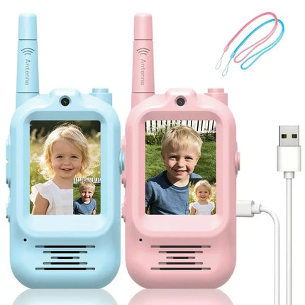 2pcs Kids Video Walkie Talkie Rechargeable Indoor Outdoor Toys 2 Screen One-Click Call Essential Camping&Hiking Adventures gift