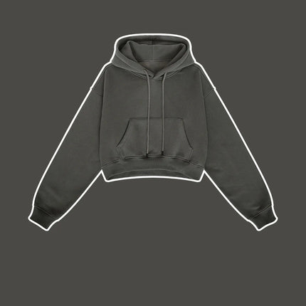 Fashion Loose Hoodies Women Autumn Winter Long Sleeve Crop Top Streetwear Solid Drawstring Hooded Shirt Casual Female Sweatshirt