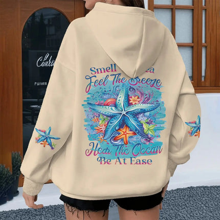 New Hawaiian Flower Print Creative Letter Hoodies Women's Long Sleeve Streetwear Ocean Beach Series Female Hoodie Gifts