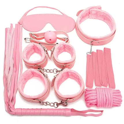 7 pieces/set of black soft PU restrained exotic slave toys suitable for women adult games restrained handcuffs sex whips