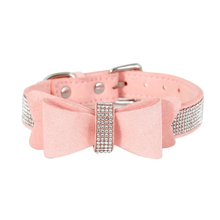 Luxury Pink Leather BDSM Set Rhinestone Bow Choker Collar with Handcuffs Ankle Cuffs Slave Role Play Fetish Gear for Women