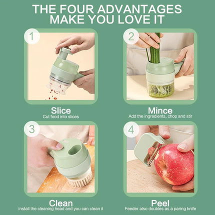 4-in-1 Cordless Electric Vegetable Chopper, Rechargeable Food Processor for Meat, Garlic, Onions & Peppers