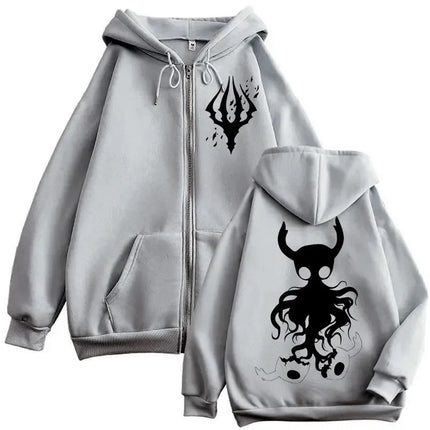 Limited Hollow Knight Game Graphic Zipper Hoodies Gothic Vintage Zip Up Hooded Sweatshirts Men Women Fashion Casual Pullovers