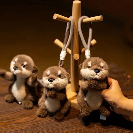 Cute Otter Plush Keychain Realistic Stuffed Otter Animal Pendant Doll Soft Plushies Key Ring for Bag Decoration Gifts Girl