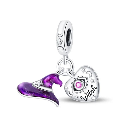 925 Sterling Silver Inlaid Heart-Shaped Beads & Rose Dangle Charm Fits Snake Bracelet Boutique Necklace Purple Pendant Gift