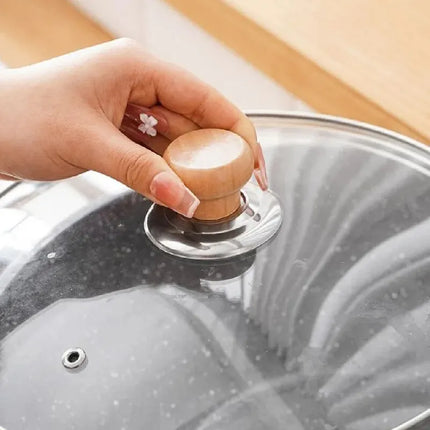 1PC Solid Wood Lid Handle Stainless Steel Pot Twist Pot Cap Anti-scalding Round Wooden Handle Kitchenware Cookware Accessories