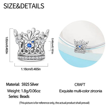 Crown Charms Skull Bead Original 925 Sterling Silver Inlaid Zirconium Pendants Fit Bracelet Necklace Jewelry Lover Gift