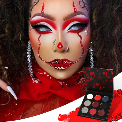 Dark Black Red Eyeshadow Palette Goth Clown Halloween Makeup, White Silver Glitter Eyeshadow Makeup Pallete