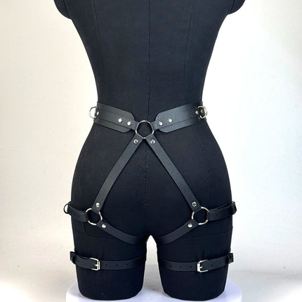 Sexy Women Leather Garter Belt Harness and Handcuffs Gothic Leg Harness Leather Accessories for Daily Couple Party Dating Use