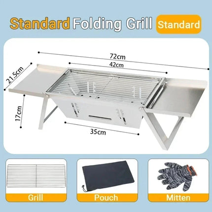 Stainless Steel Portable BBQ Grill Outdoor Folding Charcoal Stove Compact Camping Picnic Grill Skewer Rack Travel Barbecue Set