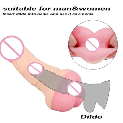 2-in-1 Big Realistic Anal Hollow Dildo Penis Extender Sleeve Thin Vagina Male Masturbator Sex Toys for Gay Men Couples 18 XXL