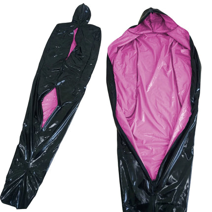 Vinyl PVC Leather Bondage Sack Bag with Inner Arm Pocket Zipper Wetlook Two Side Bondage Bag Cross Dressering Cosplay Bodysuit