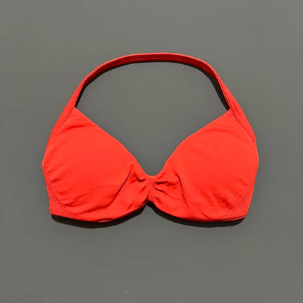 HISTELLO Impacts Strappy Bra Gym Top Women High Support Thin Strap Halter Sports Seamless Bra Scrunch Push-up Workout Yoga Tanks
