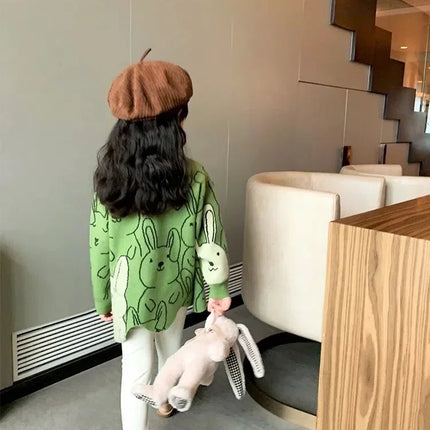 Kids Cute Rabbit Knit Sweaters for Girls Irregular O Neck Christmas Pullover Sweater Coat Toddler Baby Long Sleeve Sweaters 6 8