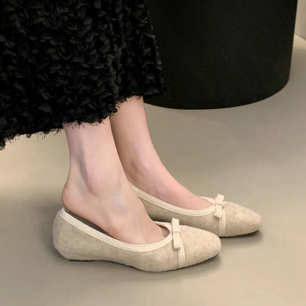 Fur Lining Women Flats Shoes Concise Round Toe Butterfly-knot Shoes Comfort Soft Sole Outdoor Shoes 2026 Spring Autumn Loafer